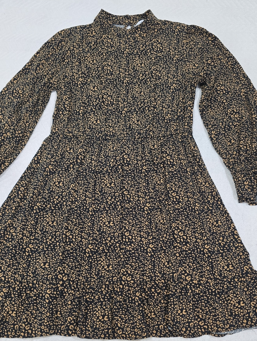 POPSUGAR Black and Tan Leopard-Print Long Sleeve Dress